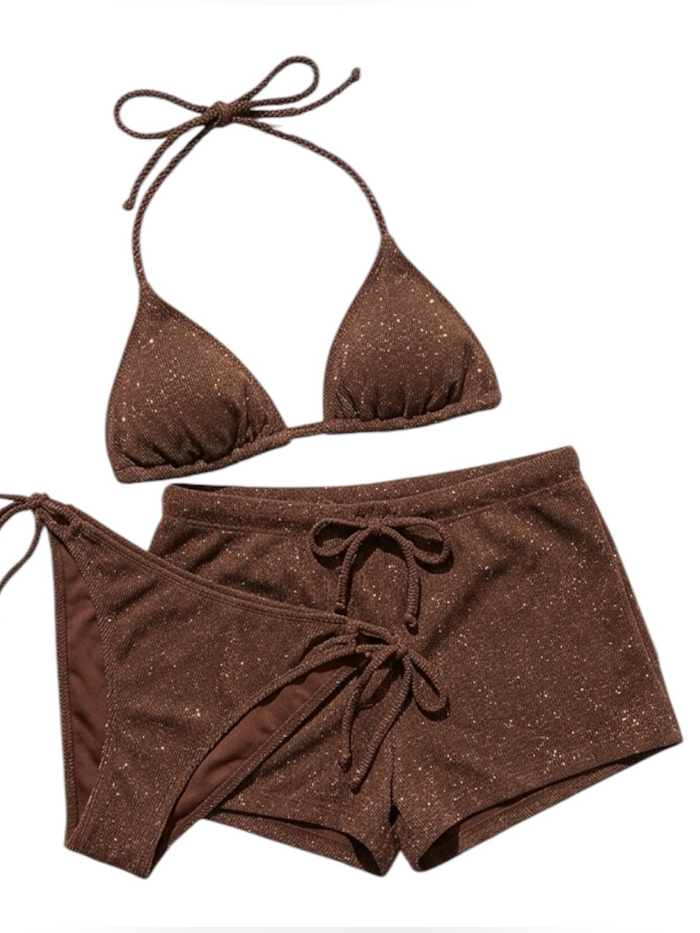 Salt + Cove 3 Piece Juniors' Brown Metallic Swim Set Size XL